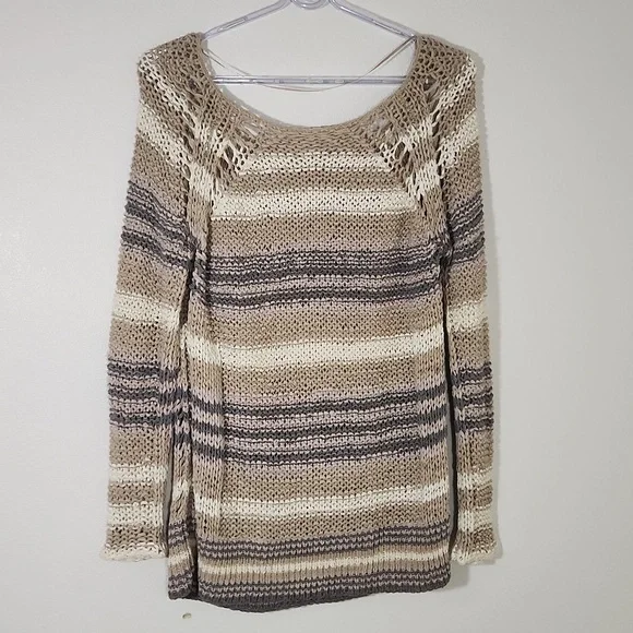 Free People Desert Moon Striped Long Sleeve Loose Ribbon Yarn Knit Sweater S - Picture 7 of 13